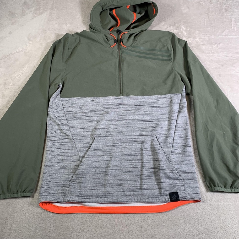 Adidas Climalite Hoodie Mens Medium Green Gray Half Zip Pullover Athletic Active